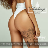 amazing sexy lacer garte with roses and feathers tattoos for girls in instant download