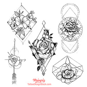 amazing geometric flowers tattoo design digital download