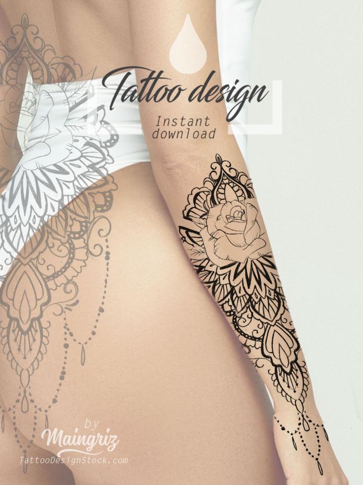 4 amazing half sleeve Mandala tattoo design digital download