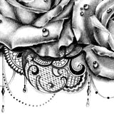 roses and clock with lace tattoo design