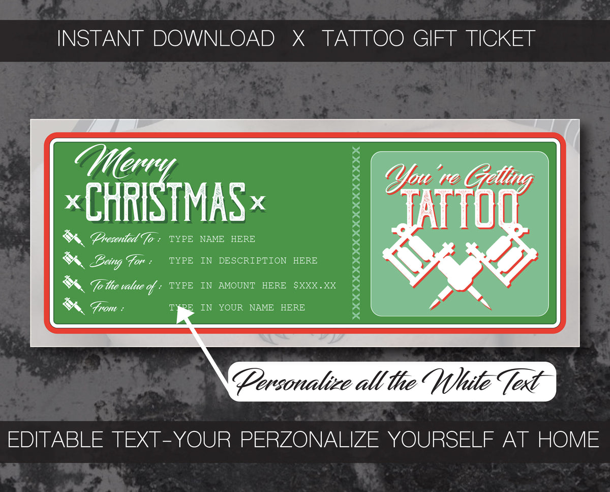 Tattoo Ticket Gift Certificate Personalised Coupon (Instant