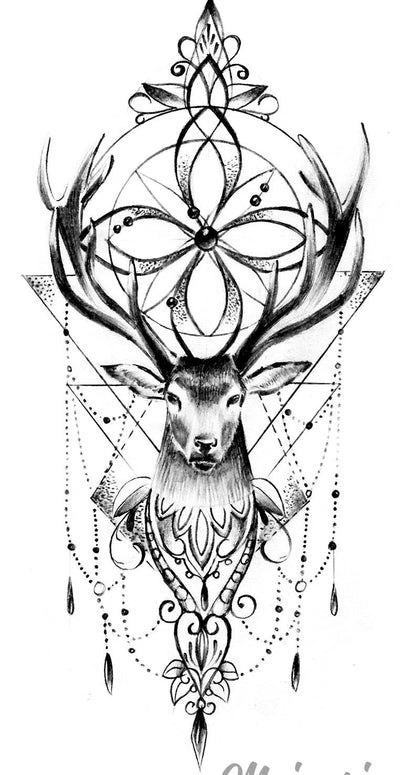geometric deer tattooo design 