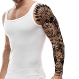 cutom sleeve tattoo with indian skull roses and tiger