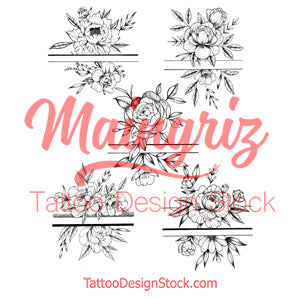 5 x Peony linework - tattoo design download