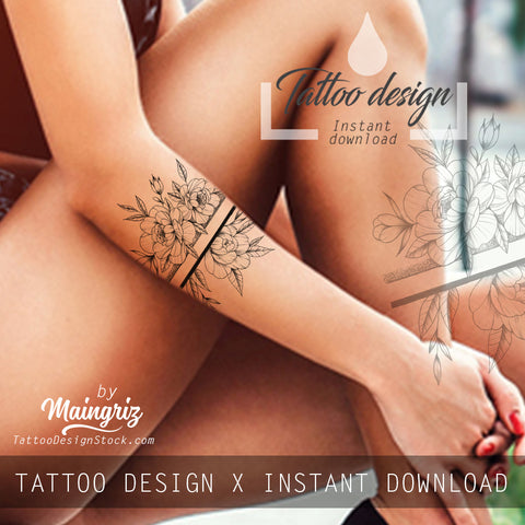 5 x Peony linework - tattoo design download