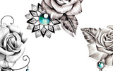 5 x Realistic roses with precious stone  tattoo design high resolution download