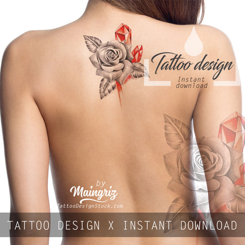 5 x Realistic roses with precious stone  tattoo design high resolution download