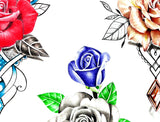 5 x Realistic roses with precious stone  tattoo design high resolution download