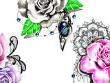 5 x Realistic roses with precious stone  tattoo design high resolution download