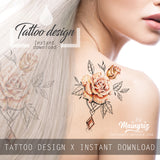 5 x Realistic roses with precious stone  tattoo design high resolution download