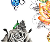 5 x precious stone with realistic rose - download tattoo design