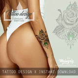 5 x precious stone with realistic rose - download tattoo design