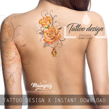 5 x precious stone with realistic rose - download tattoo design