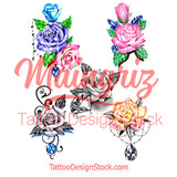 5 x Realistic roses with precious stone  tattoo design high resolution download