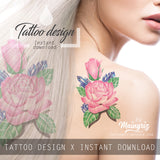 5 x Realistic roses with precious stone  tattoo design high resolution download