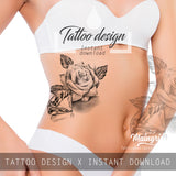 5 x Realistic roses with precious stone  tattoo design high resolution download