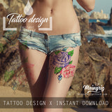 5 x Realistic roses with precious stone  tattoo design high resolution download