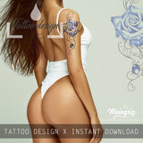 5 x sexy realistic roses with precious stone  tattoo design high resolution download