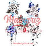 5 x Realistic roses with sexy precious stone  tattoo design high resolution download