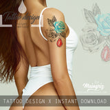 5 x Realistic roses with sexy precious stone  tattoo design high resolution download