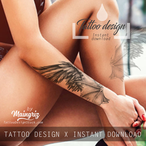 Realistic wing  tattoo design high resolution download
