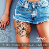 2 x Realistic roses with precious stone  tattoo design high resolution download