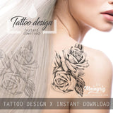 2 x Realistic roses with precious stone  tattoo design high resolution download