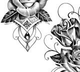 5 x Realistic roses with precious stone  tattoo design high resolution download