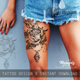 5 x Realistic roses with precious stone  tattoo design high resolution download