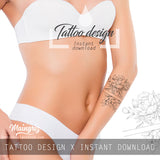 Sexy peony linework forearm tattoo design high resolution download