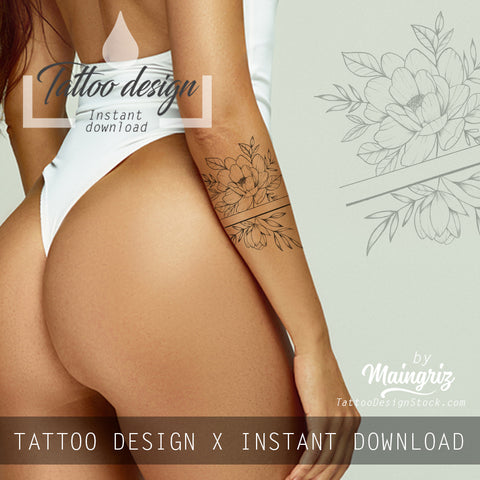 Sexy peony linework forearm tattoo design high resolution download