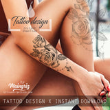 5 x Realistic sexy roses with precious stone  tattoo design high resolution download