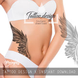 Sexy realistic wing  tattoo design high resolution download