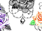 5 x sexy realistic roses with precious stone  tattoo design high resolution download