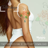 5 x sexy realistic roses with precious stone  tattoo design high resolution download