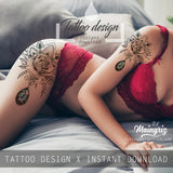 5 x sexy realistic roses with precious stone  tattoo design high resolution download