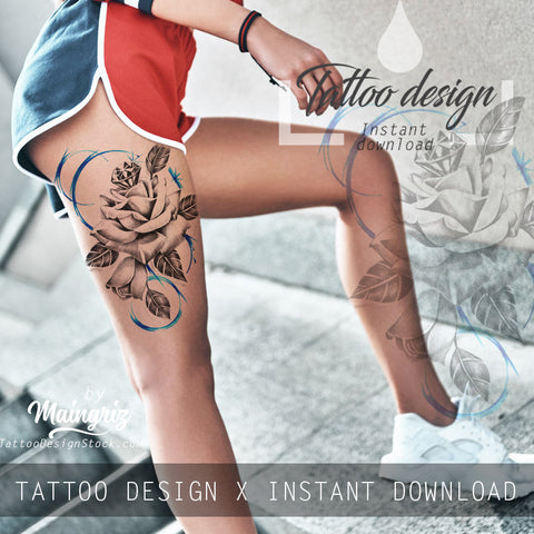 5 x sexy realistic roses with precious stone  tattoo design high resolution download