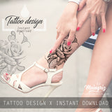 Realistic rose with lace tattoo design high resolution download