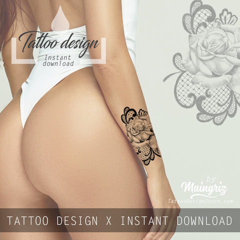 3 x Realistic rose with lace tattoo design high resolution download