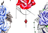 5 x precious stone with realistic rose  tattoo design high resolution download