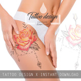 5 x precious stone with realistic rose  tattoo design high resolution download