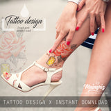 5 x precious stone with realistic rose  tattoo design high resolution download