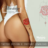 5 x precious stone with realistic rose  tattoo design high resolution download