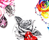 5 x Realistic sexy roses with precious stone  tattoo design high resolution download