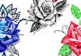 5 x Realistic sexy roses with precious stone  tattoo design high resolution download