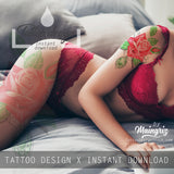 5 x Realistic sexy roses with precious stone  tattoo design high resolution download