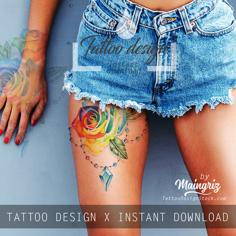 5 x Realistic sexy roses with precious stone  tattoo design high resolution download