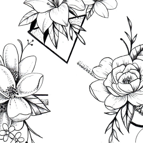 5 geometric flowers line work tattoo design high resolution download