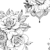 5 Oriental roses with pearls and mandala tattoo design instant download