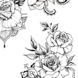 5 Oriental roses with pearls and mandala tattoo design instant download